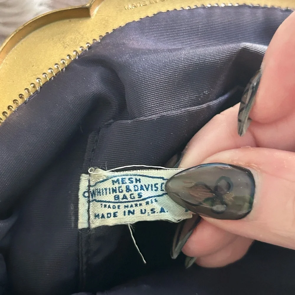 1940s vintage Whiting and Davis mesh Bakelite  top handle beaded bag - Picture 7 of 12